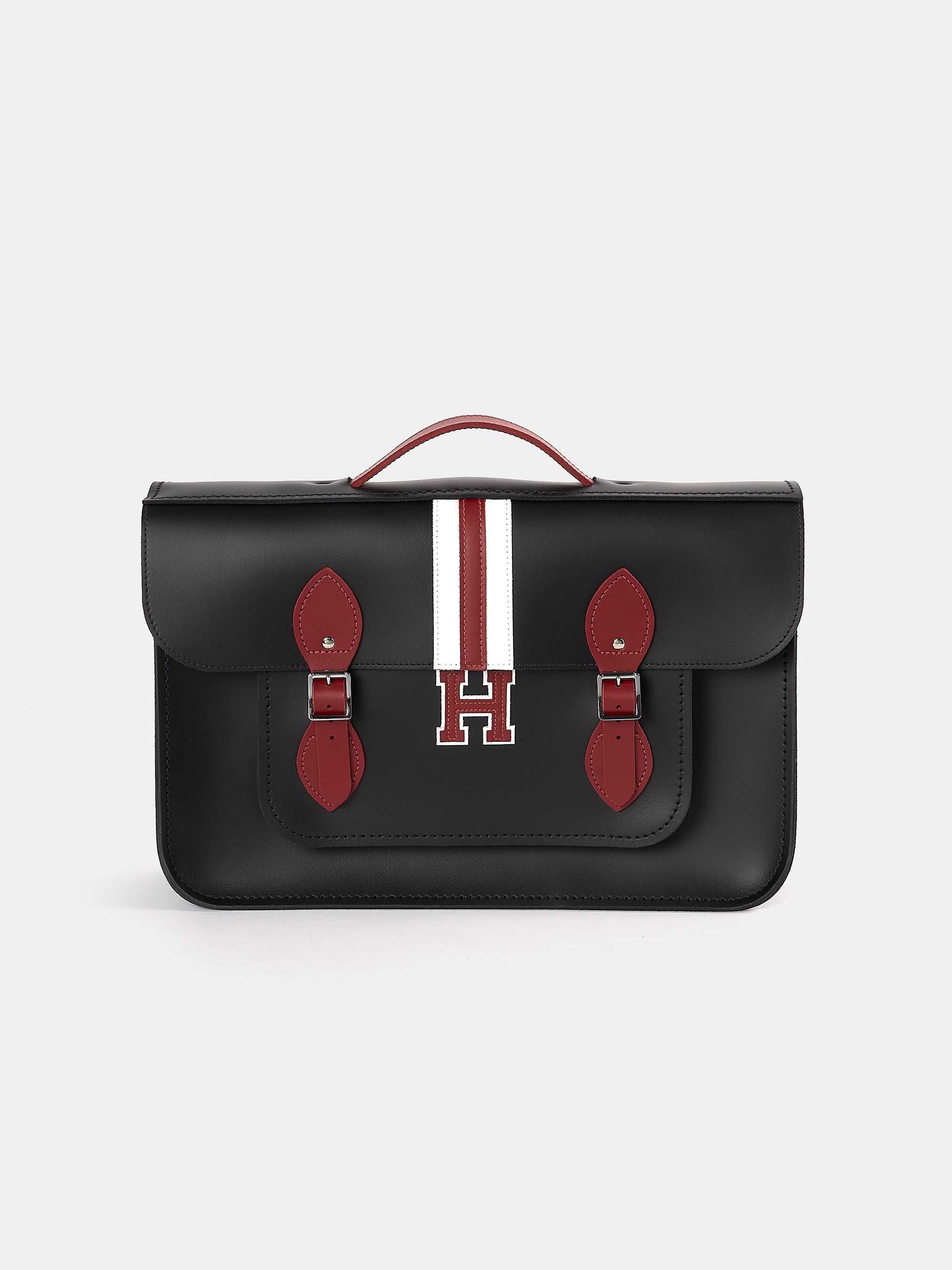 The 15 Inch Batchel - Black with Harvard Stripe
