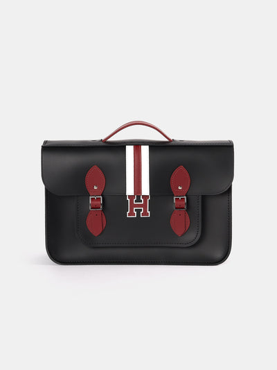 The 15 Inch Batchel - Black with Harvard Stripe