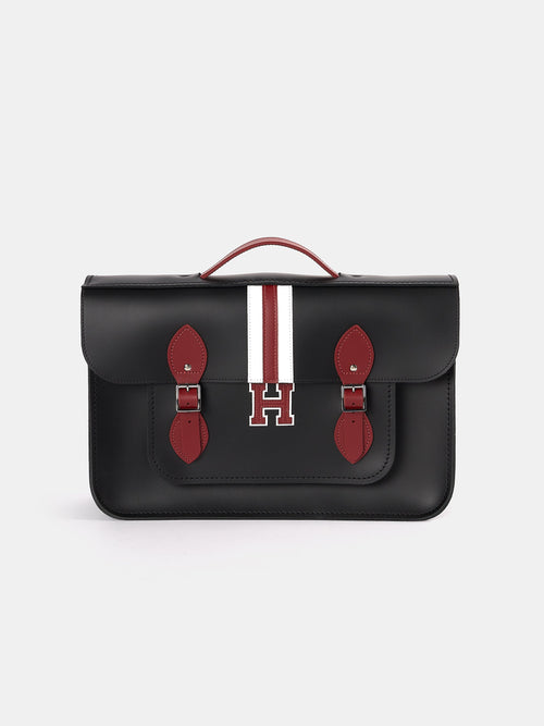 The 15 Inch Batchel - Black with Harvard Stripe