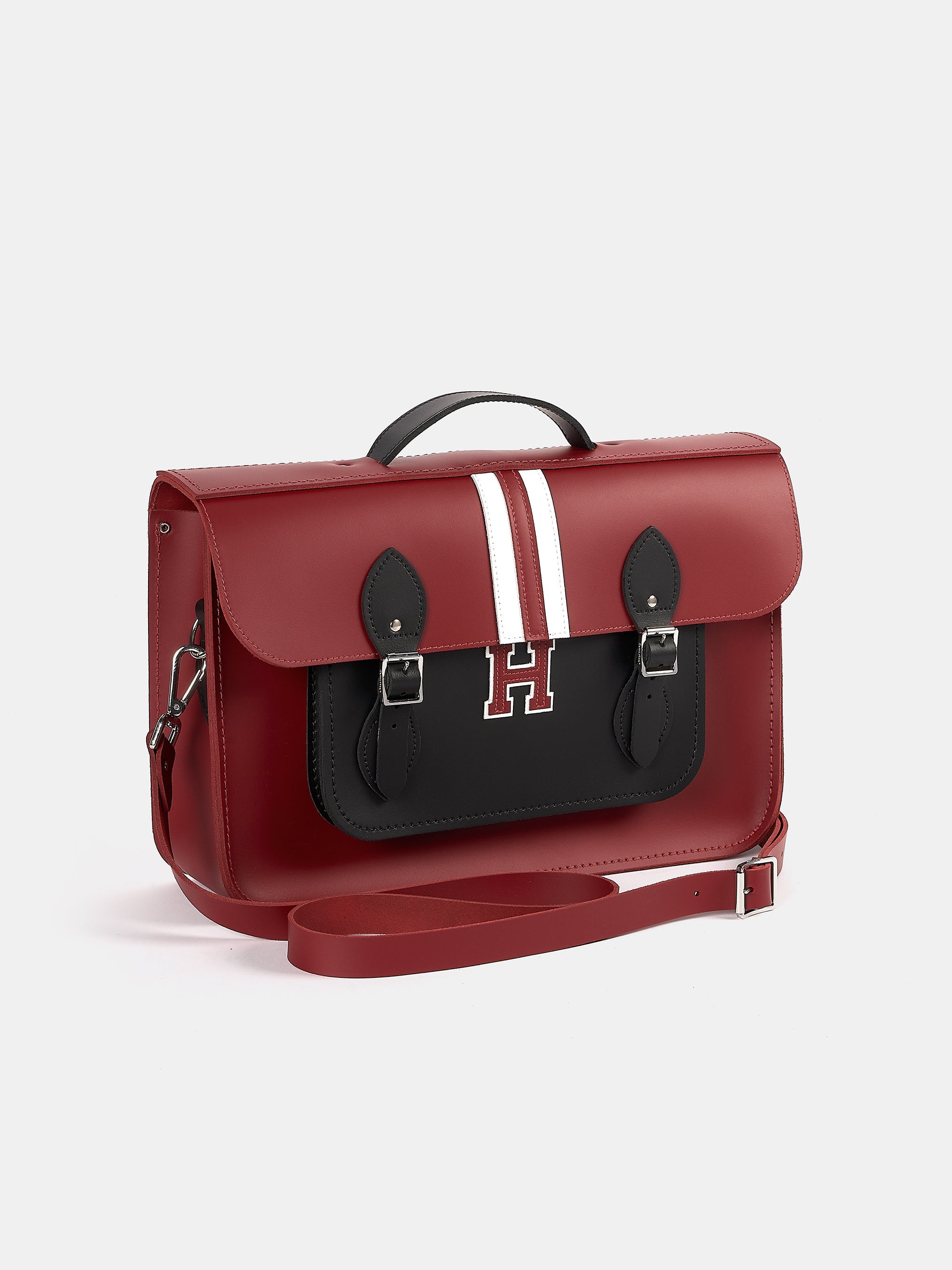 The 15 Inch Batchel - Red with Harvard Stripe