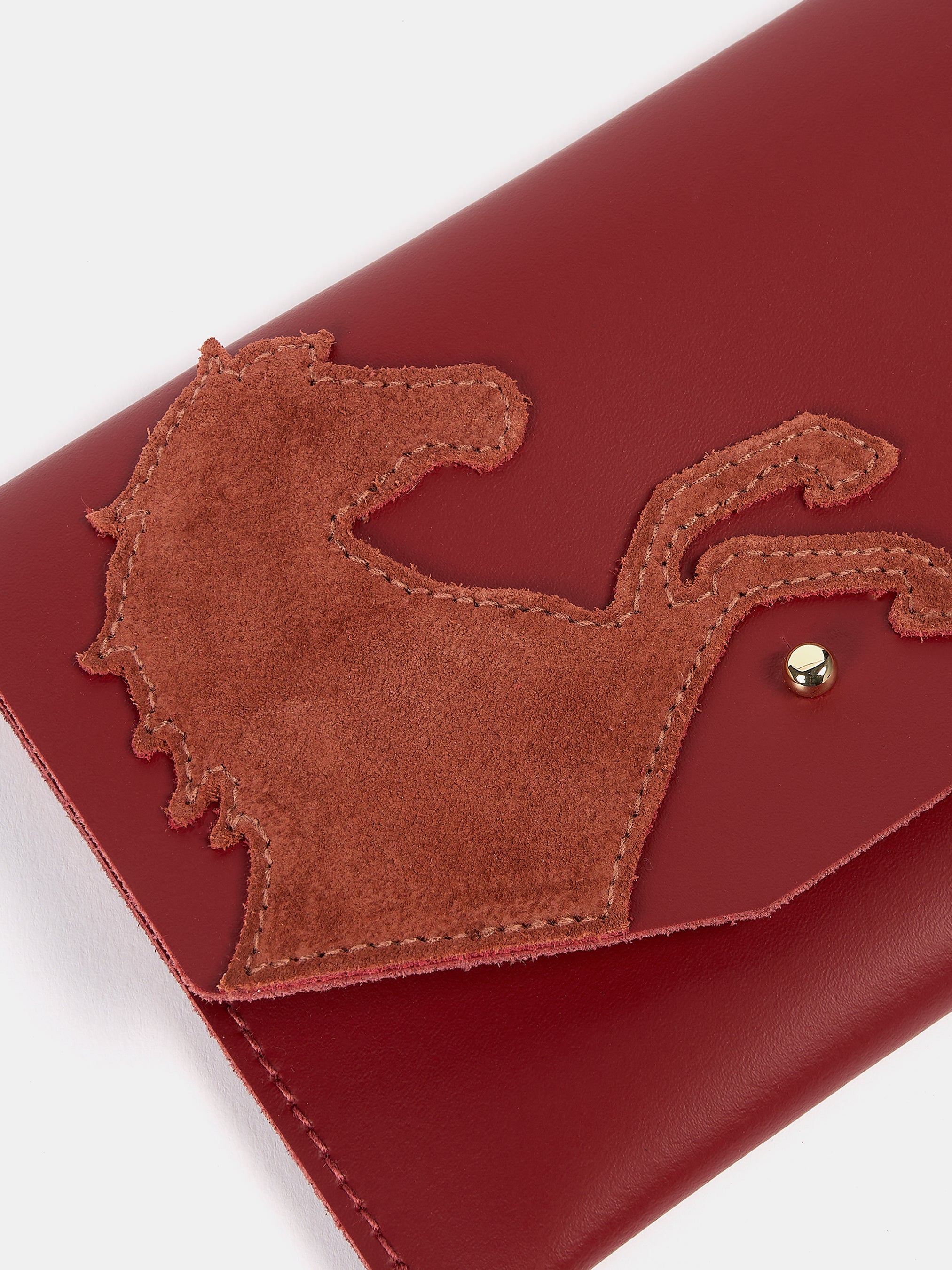 The Year of the Horse Money Purse - Red with Rust Suede Horse