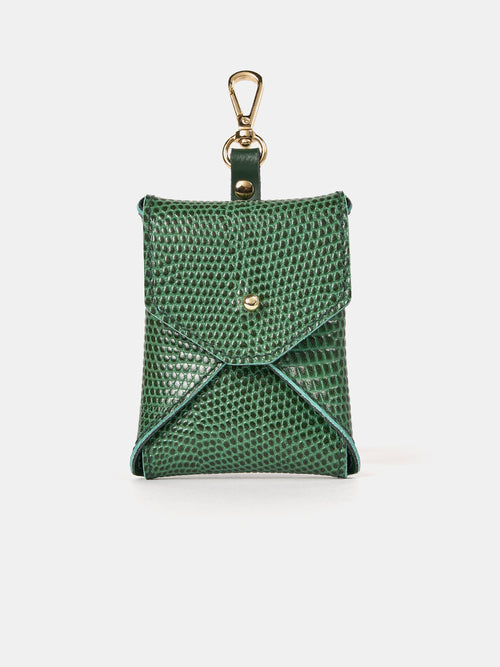 The Clip-on Pouch - Green Lizard Print Calf Grain