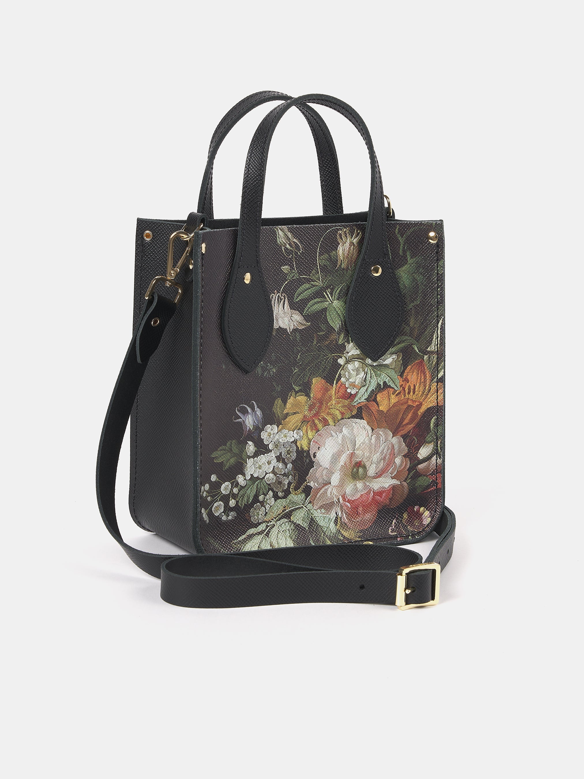 The Mini Tote - Black Saffiano with Flowers in a Vase