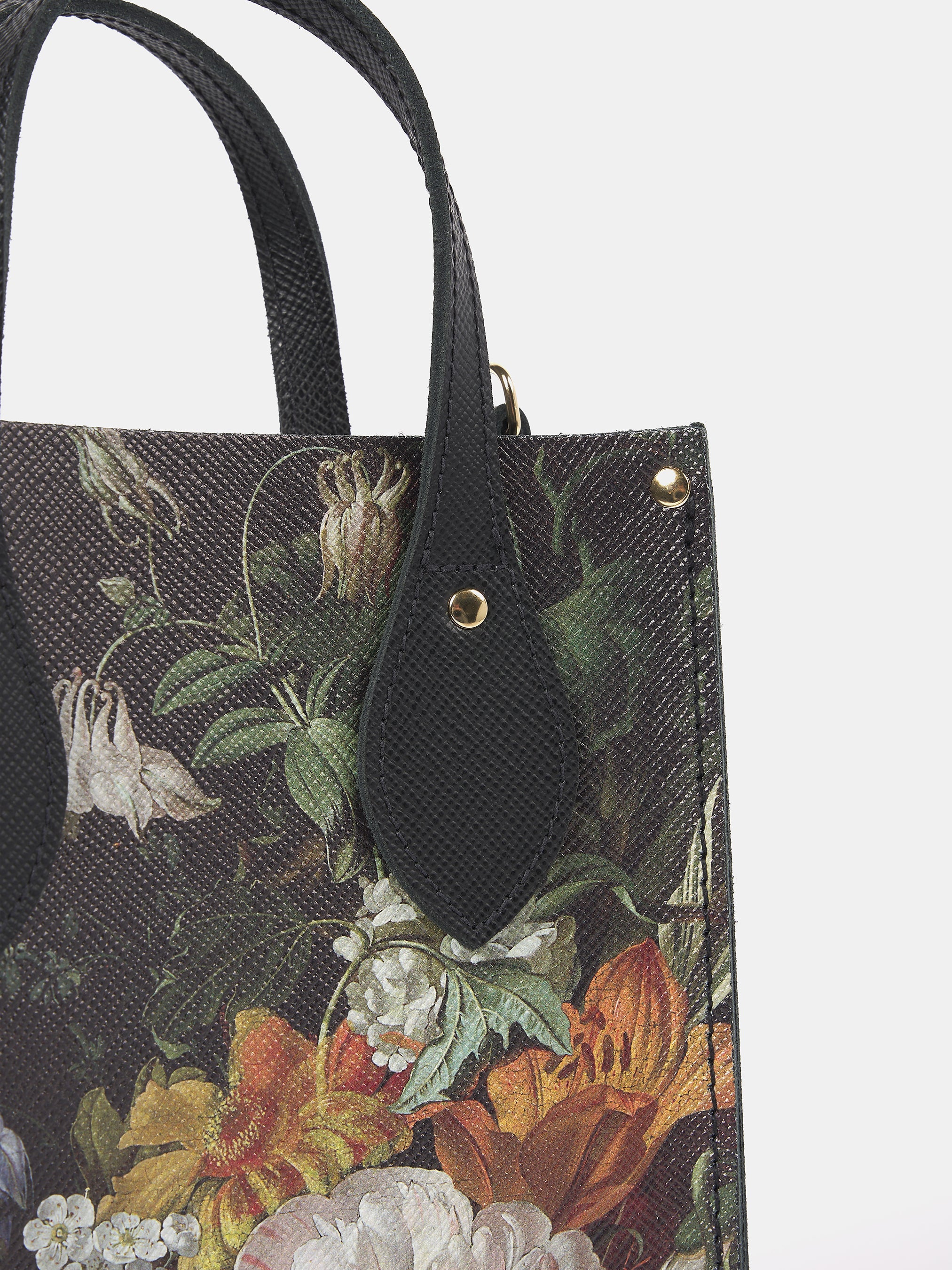 The Mini Tote - Black Saffiano with Flowers in a Vase