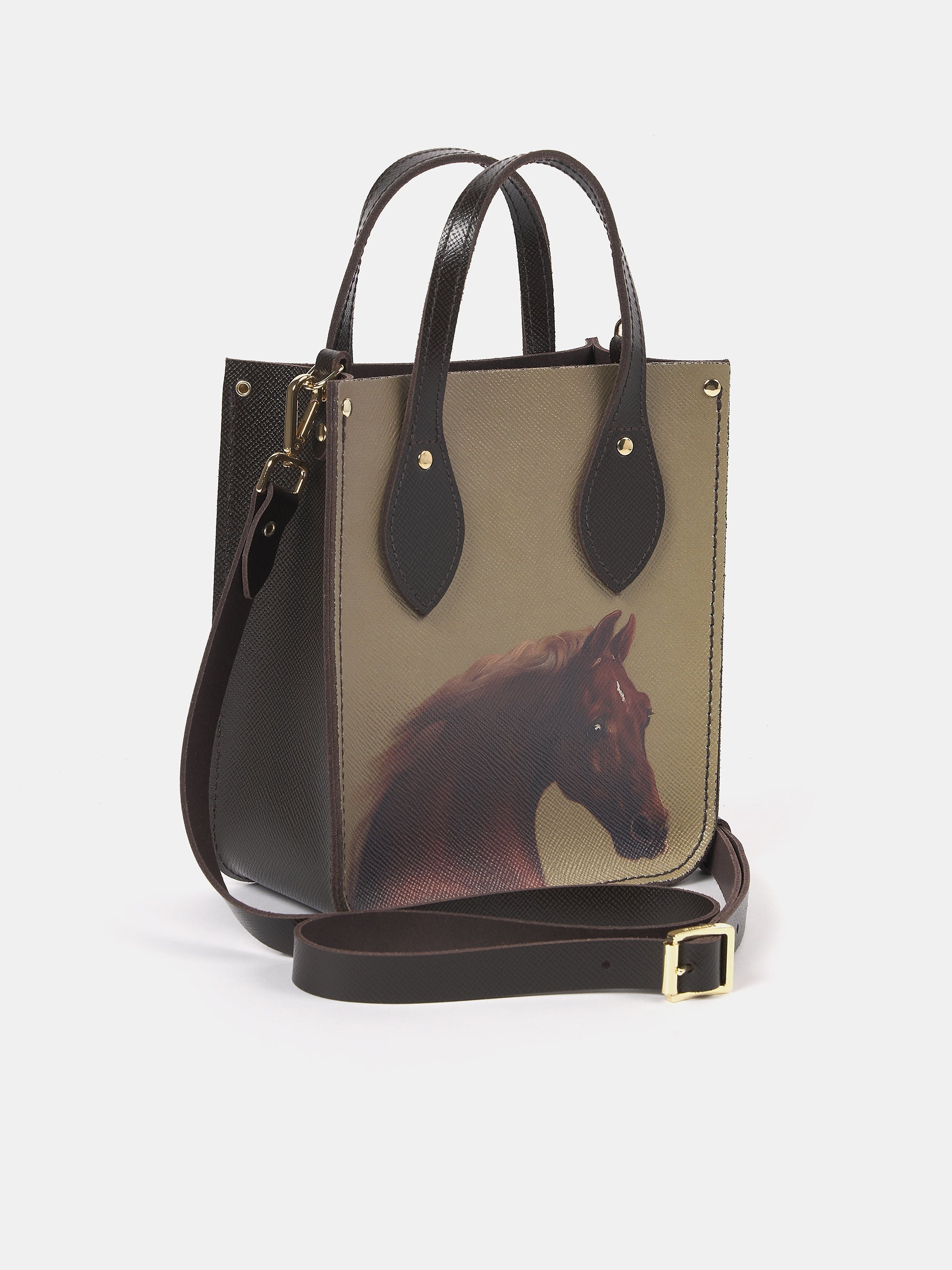 The Mini Tote - Dark Brown Saffiano with Whistlejacket