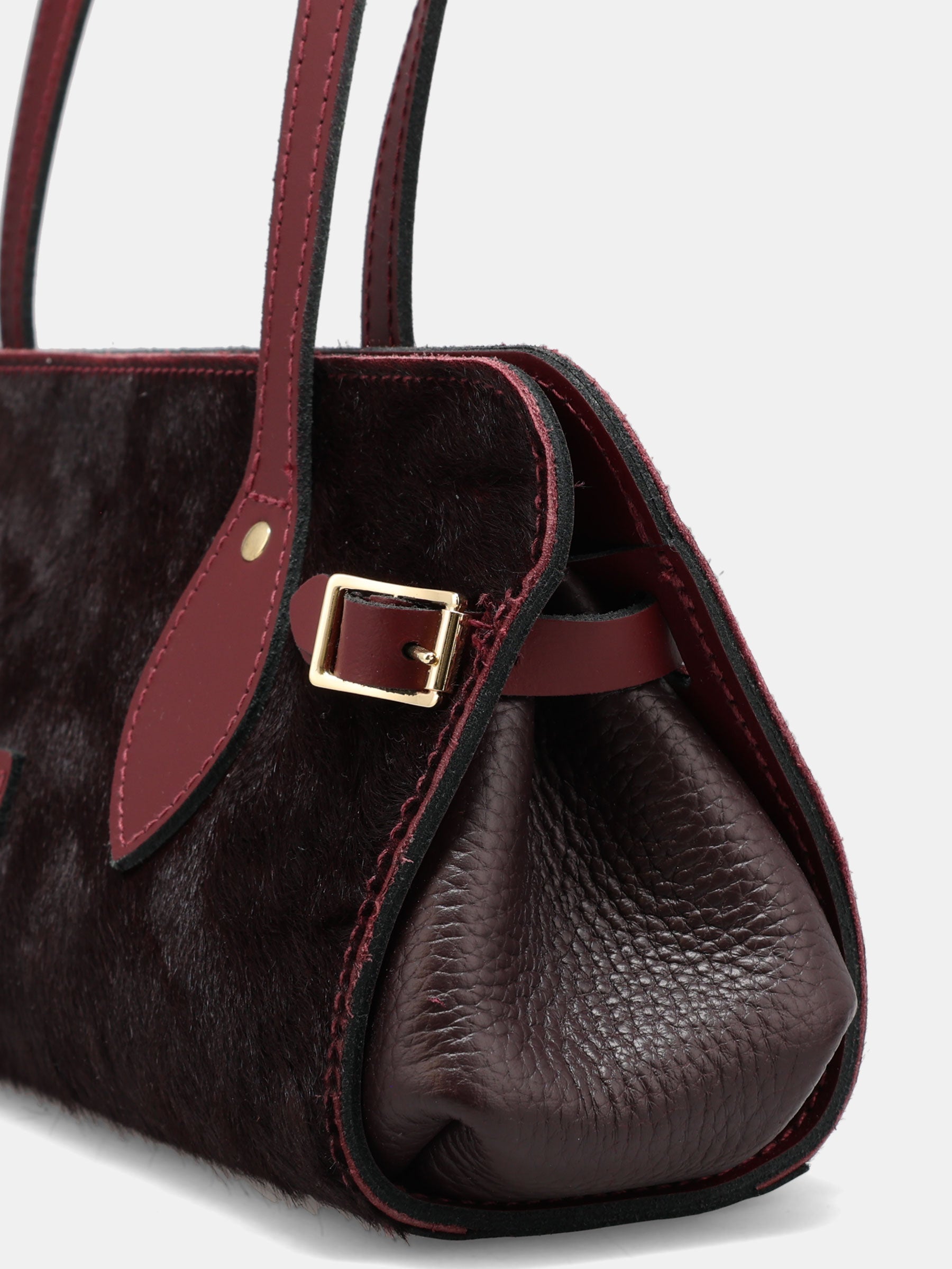 East West Shoulder Bag - Oxblood hair-on-hide