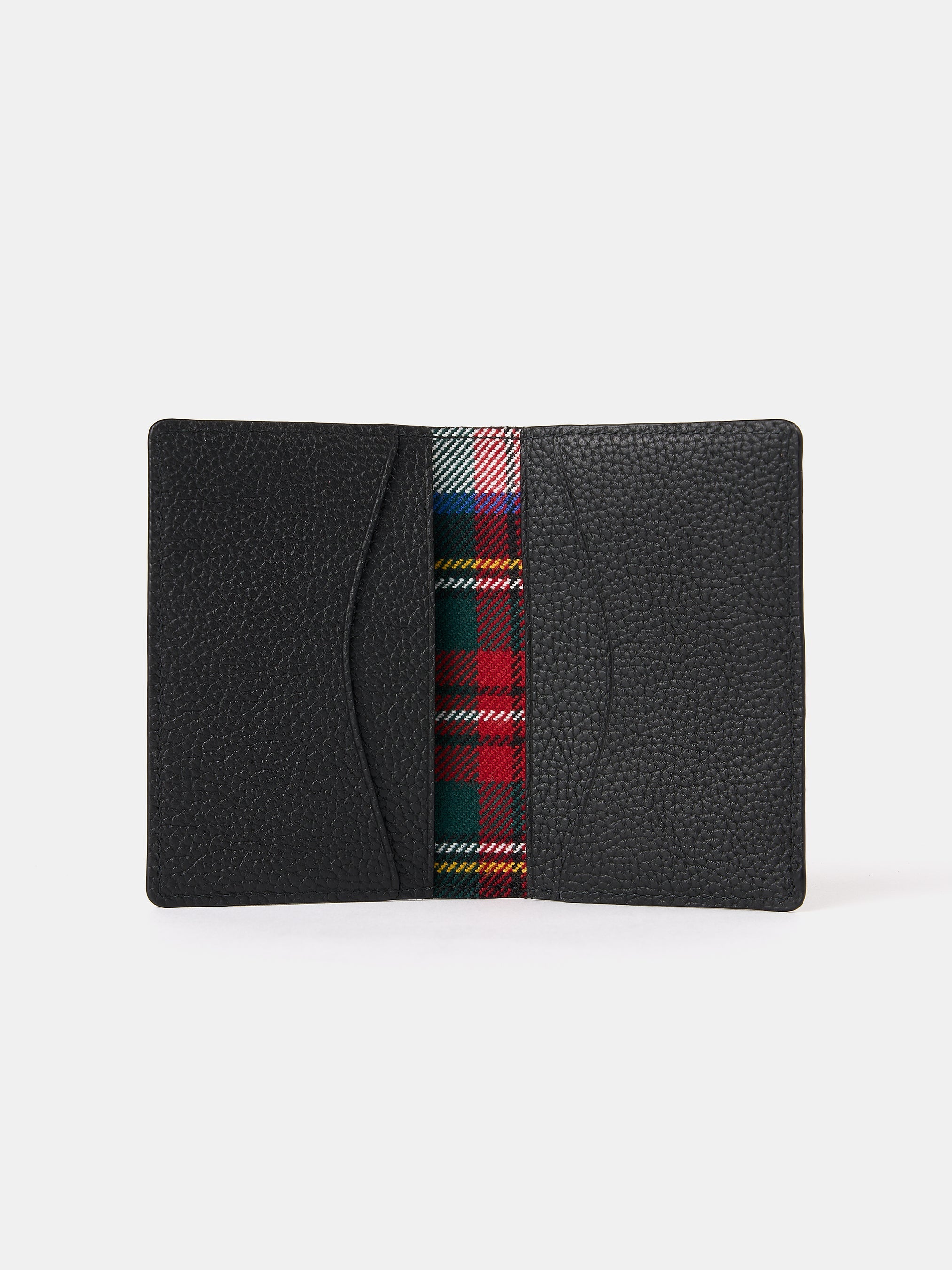 The Double Credit Card Holder - Black with Tartan Madras Grain