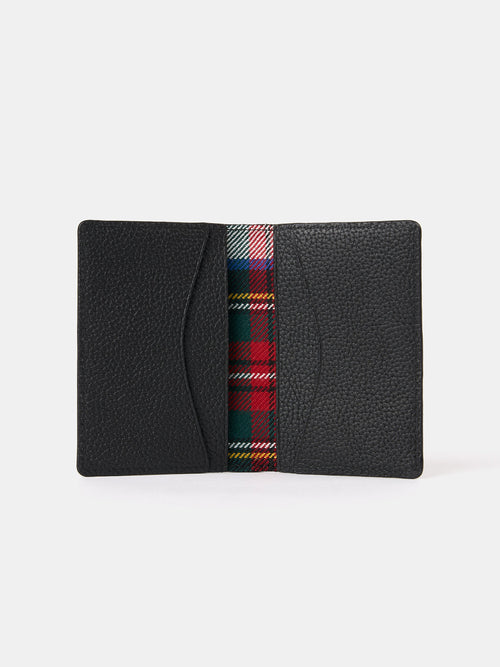 The Double Credit Card Holder - Black with Tartan Madras Grain