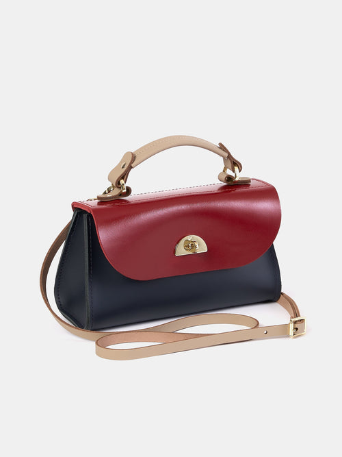 The Mini Daisy - Mushroom, Navy & Red Patent
