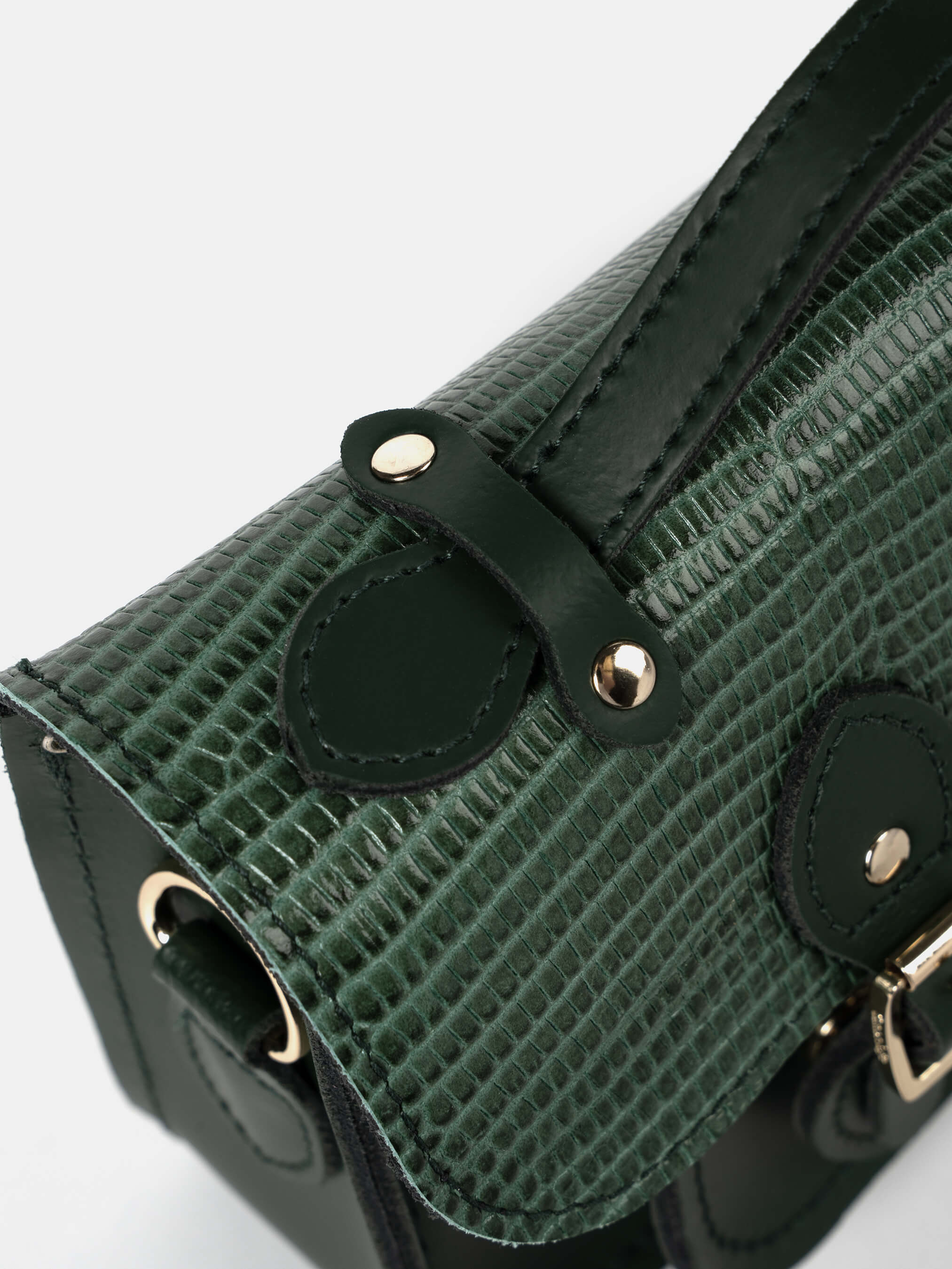 The Mini -  Green Lizard Print Calf Grain with Racing Green