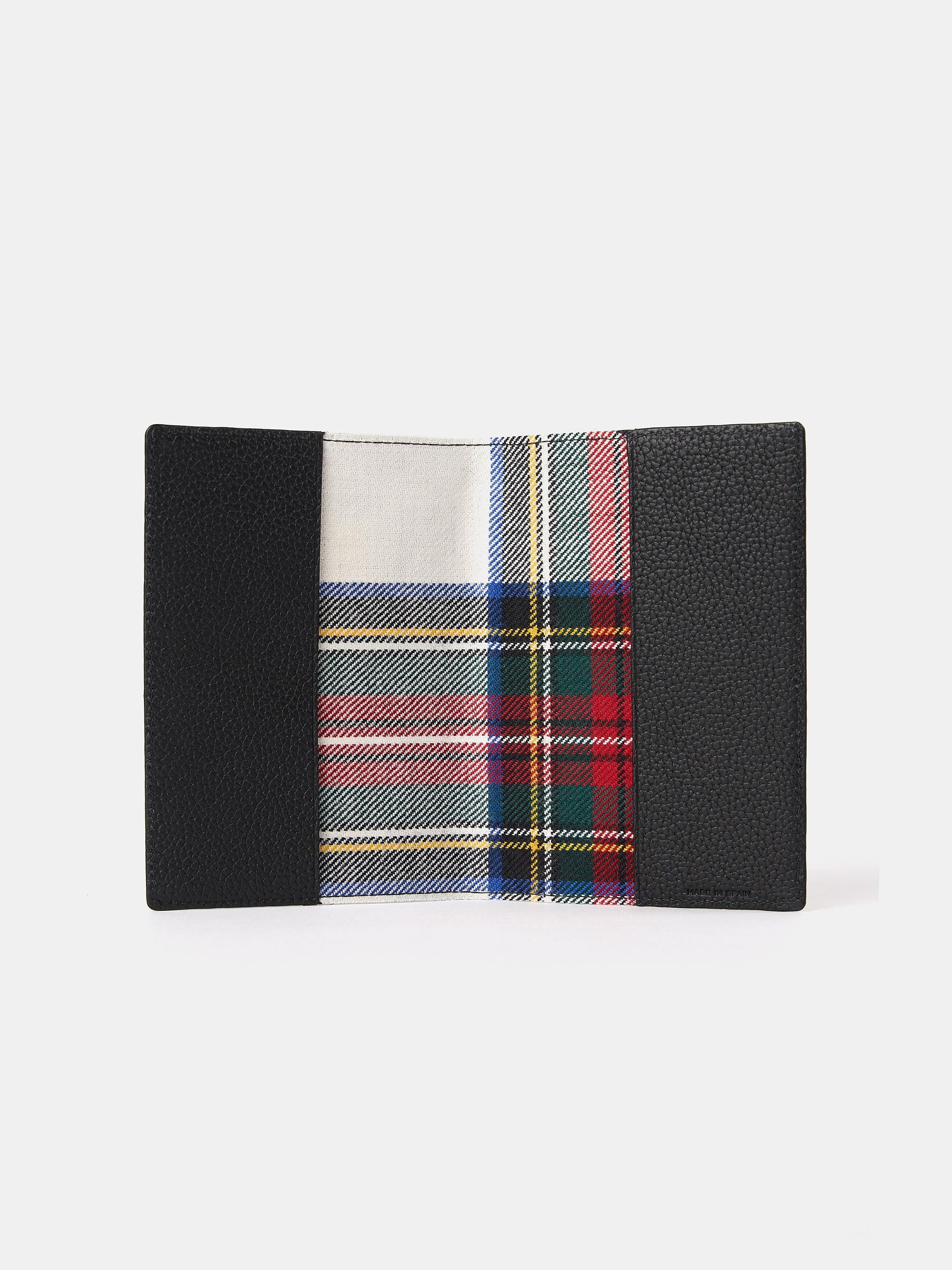 The Passport Cover - Black Madras Grain with Tartan