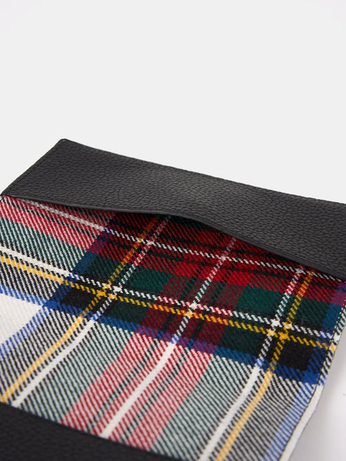 The Passport Cover - Black Madras Grain with Tartan