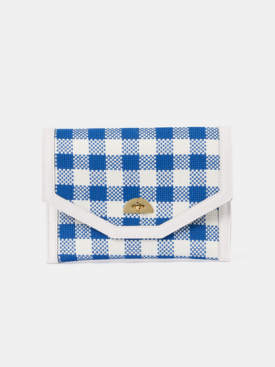 The Twist Lock Pouch - Ultramarine Blue Plaid and Brilliant White
