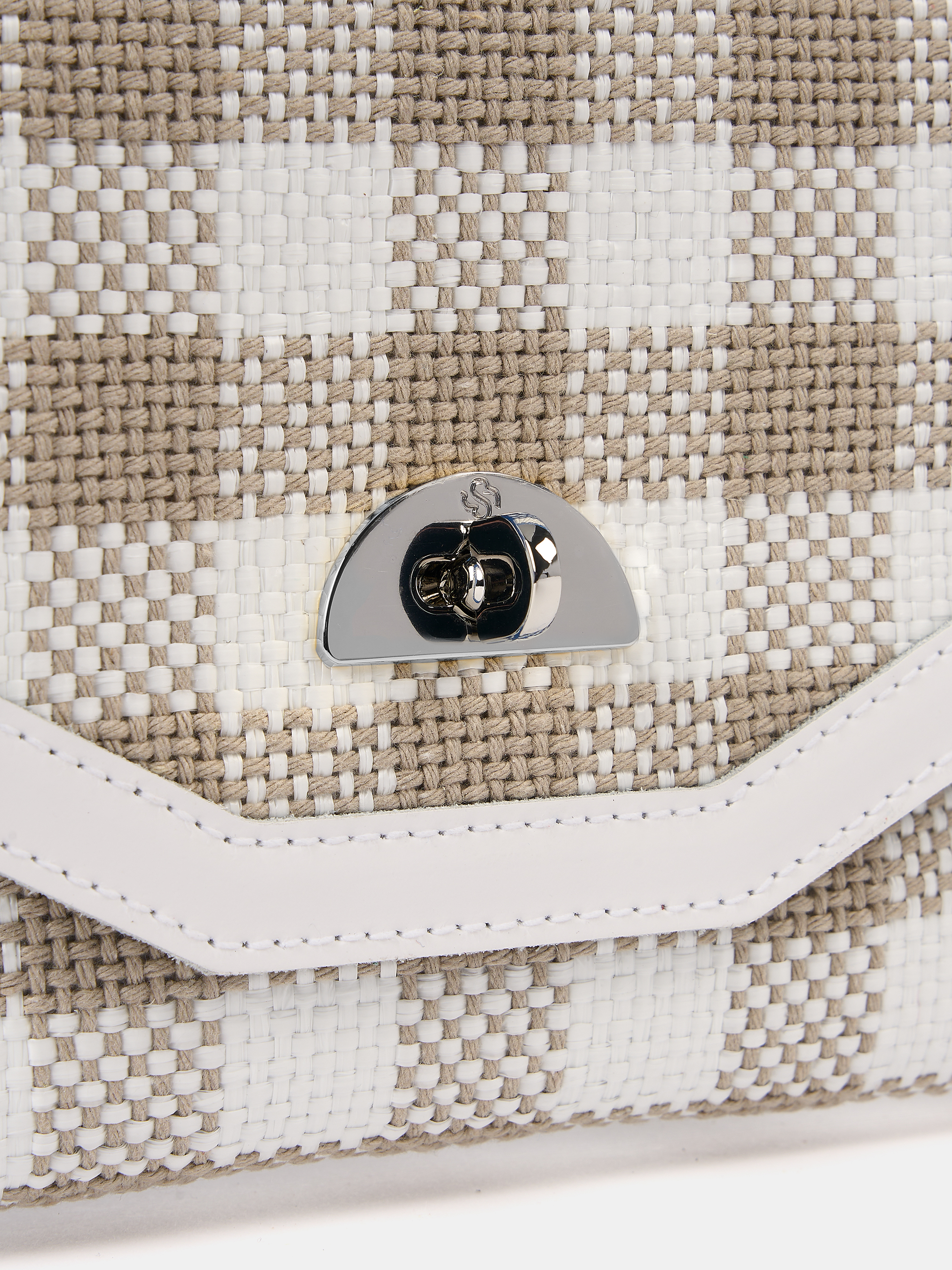 The Twist Lock Pouch - Taupe Plaid & Brilliant White