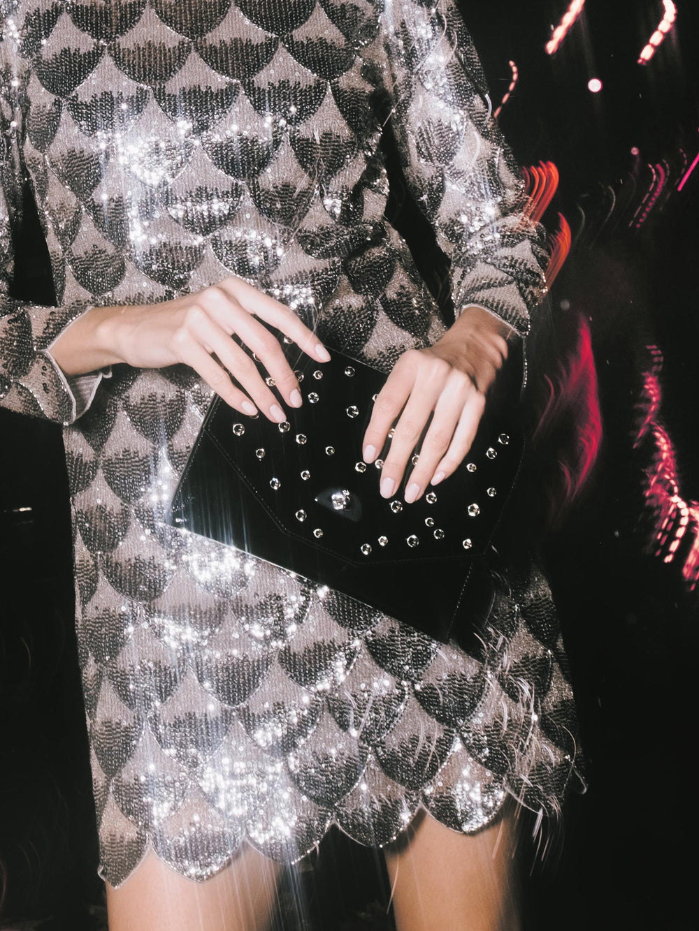 The Twist Lock Pouch - High Shine Black with Swarovski® Crystals