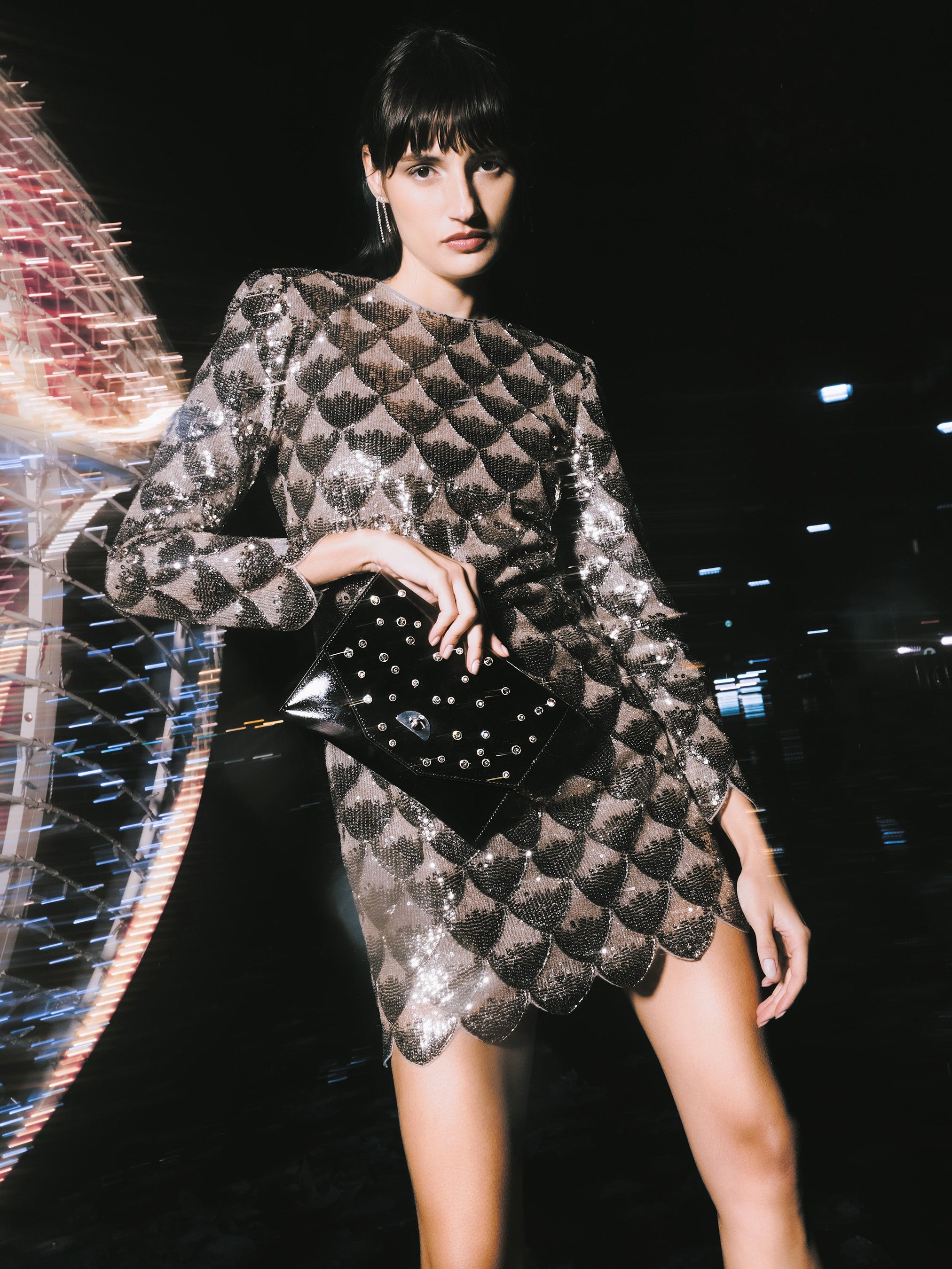 The Twist Lock Pouch - High Shine Black with Swarovski® Crystals