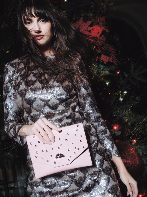 The Twist Lock Pouch - Cloud Pink with Swarovski® Crystals