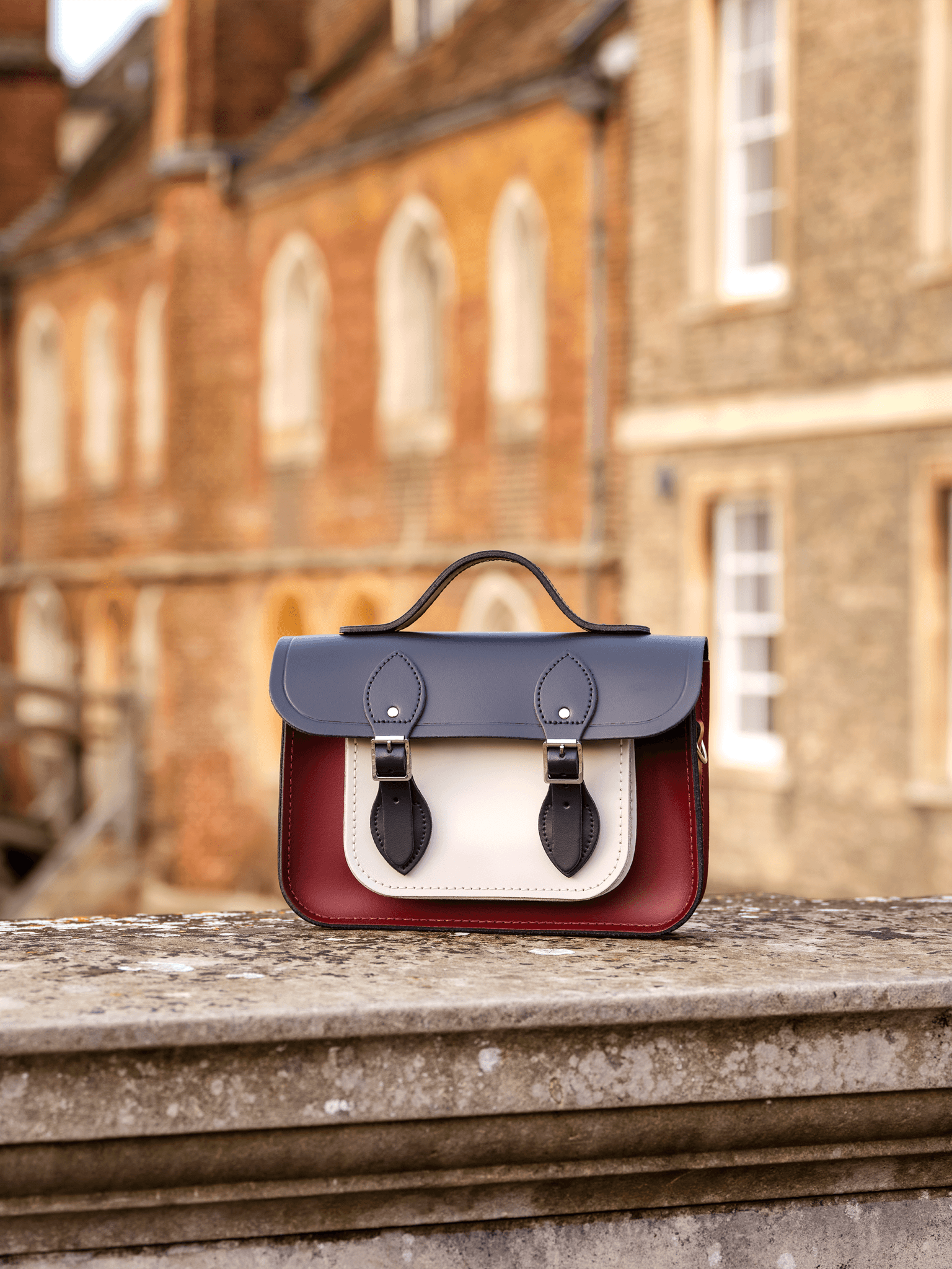 The 11 Inch Batchel - Clay, Oxblood & Navy - Cambridge Satchel